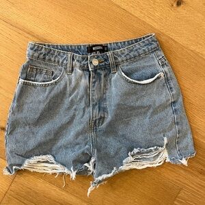 Missguided Blue High Rise Distressed Jean Shorts